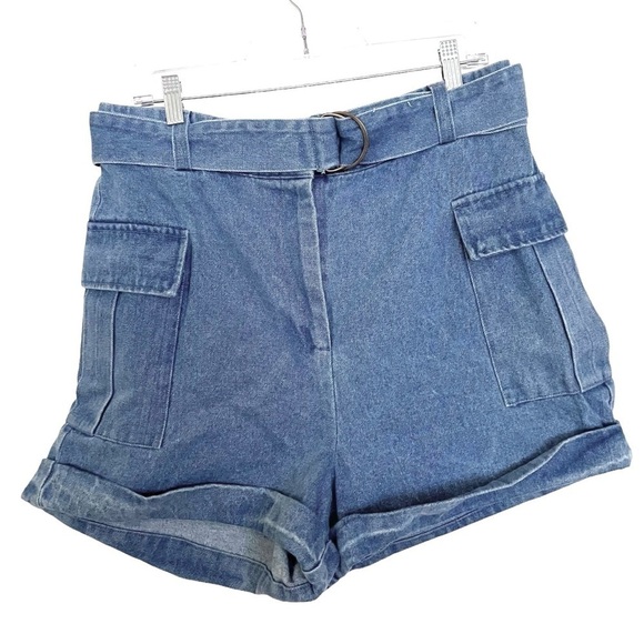 Jeannie‎ Mai x INC International Concepts Blue Denim Belted Cargo Shorts NWT 12 - Picture 1 of 8